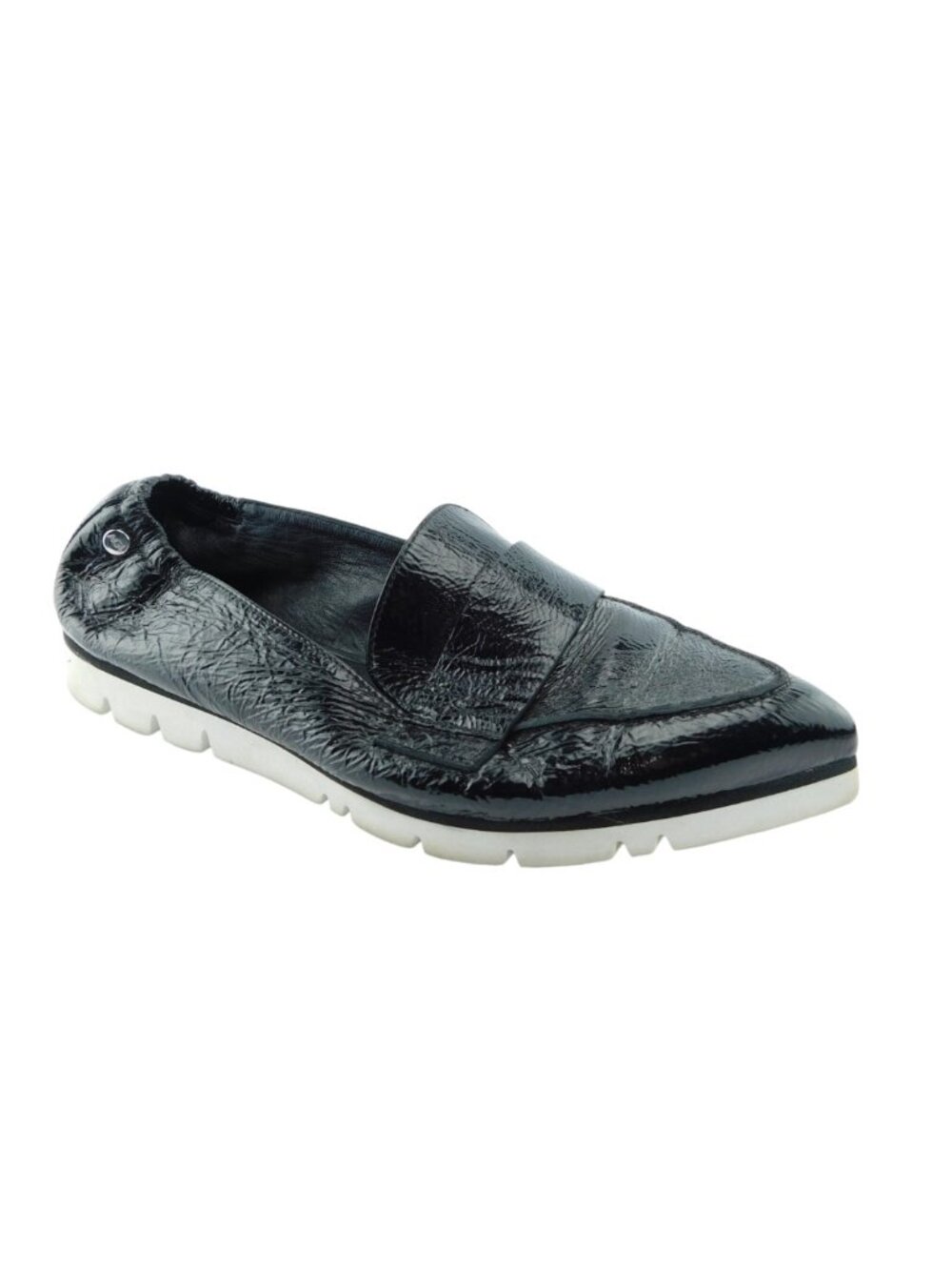 AGL Black Crushed Patent Leather Slip-on Loafer Flats 38